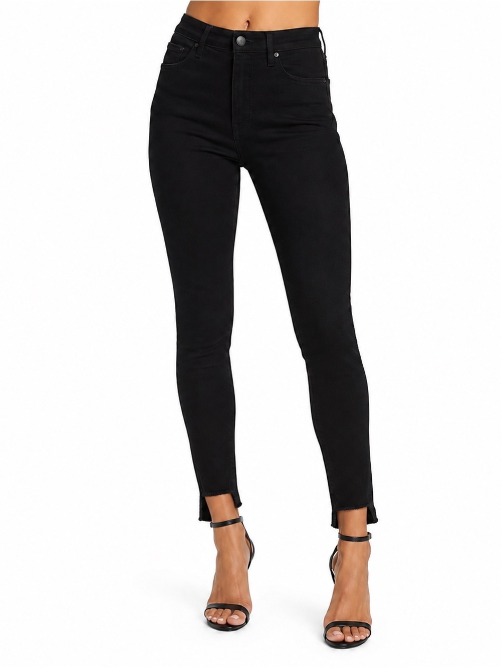 FRAME Le High Skinny‎ Jeans Black Raw Hem Distressed Ankle Size 29